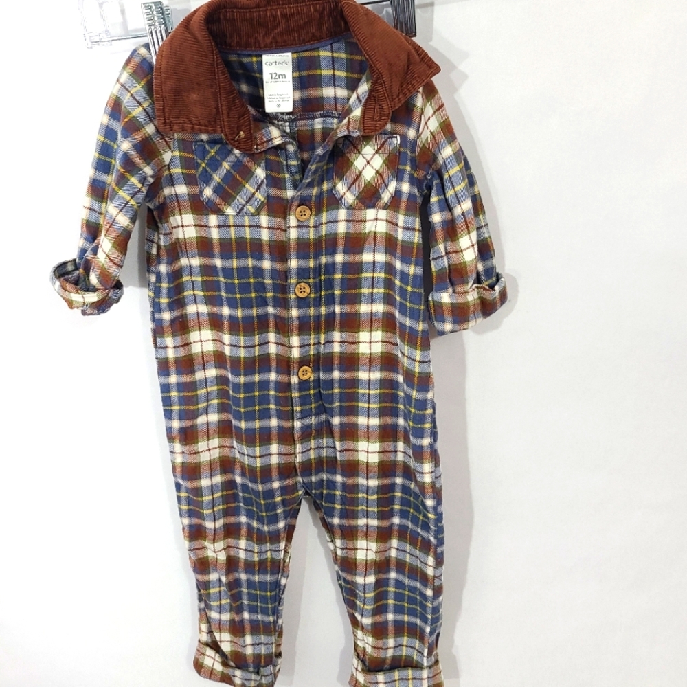Baby Toddler Child Boys Carter's One-Piece Size 12m Multi-Color Plaid Outfit
